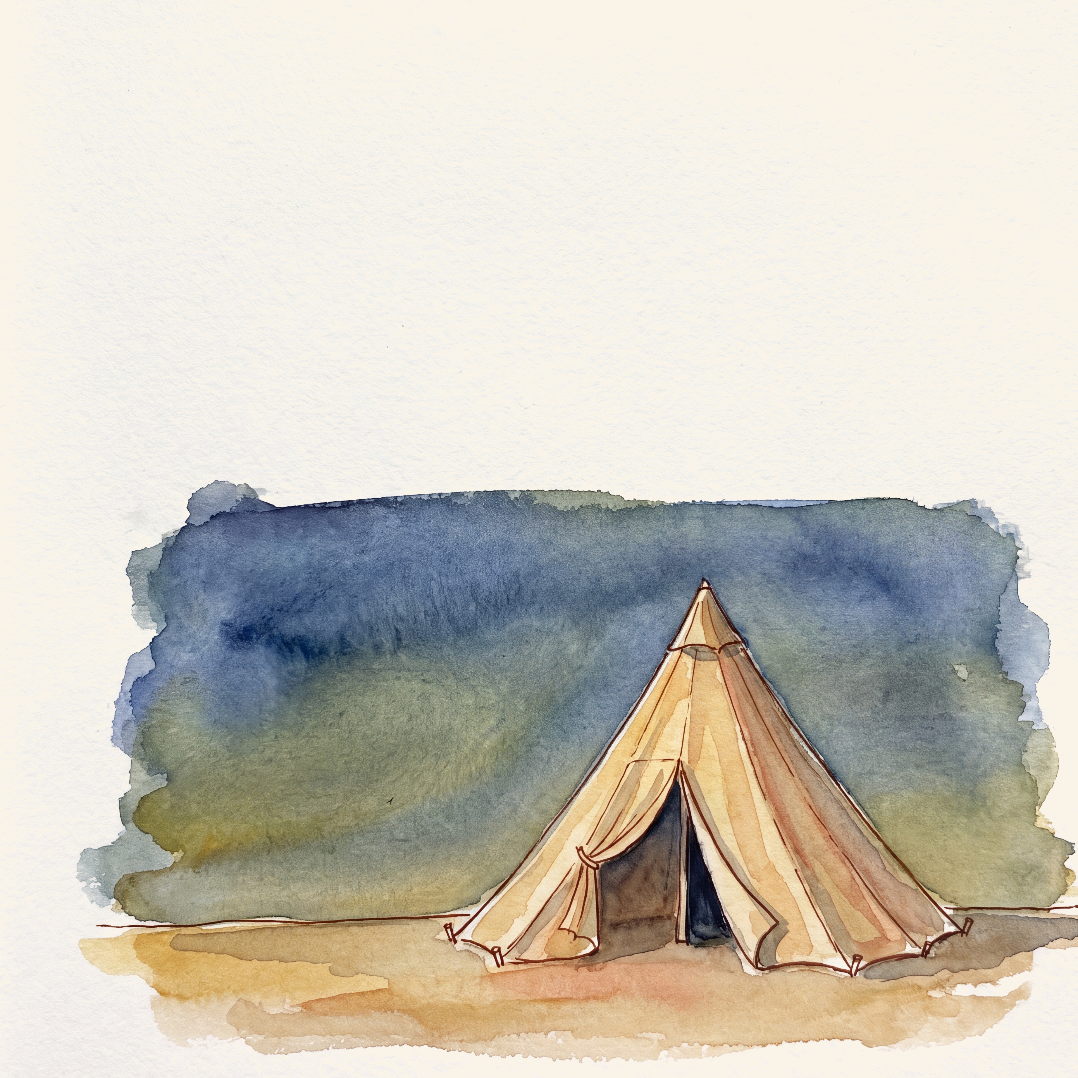 Toute petite vignette de fin, en bas de page : une tente unique, de trois quarts, posée sur une ligne d'horizon vide, av